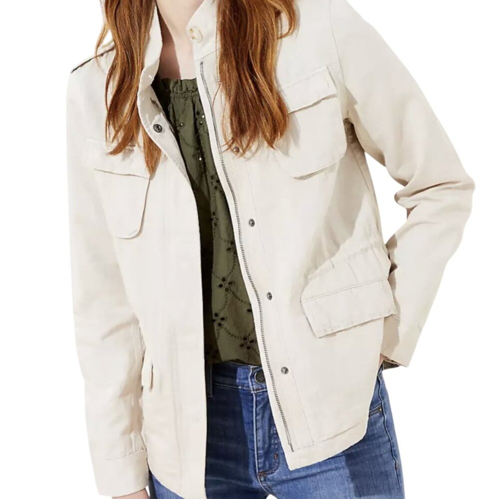 Ann‎ Taylor Loft Women's Cotton Blend Cream Barn Coat Utility Jacket Sz XL $115